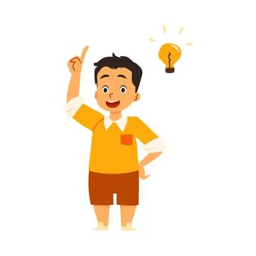 Child has brilliant solution and good idea, flat vector illustration isolated. Stock Illustration