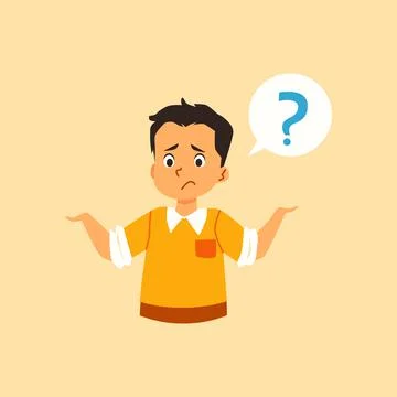 Child has question and throws up hands asking, flat vector illustration isolated Stock Illustration