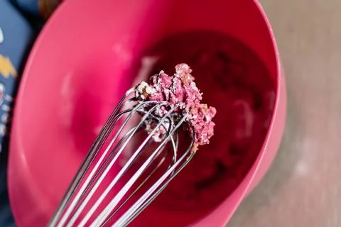 Child having fun modeling salt dough, authentic activity with natural pink .. 스톡 사진