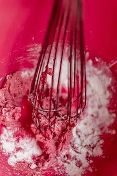 Child having fun modeling salt dough, authentic activity with natural pink .. Foto stock