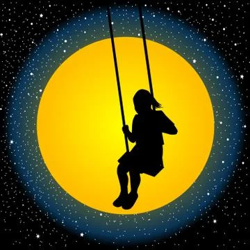 Child having fun on a swing in the night Stock Illustration