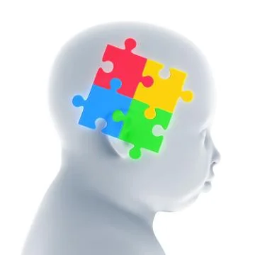 Child Head with Jigsaw Puzzle Stock Illustration