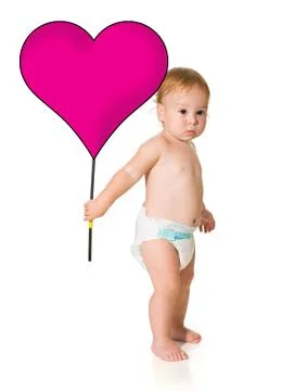 Child with a heart on a white background Stock Photos