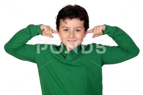 Child holding his hands against his ears Stock Photos