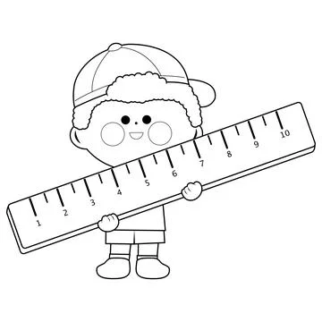 Child holding a ruler. Vector black and white coloring page Stock Illustration