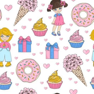 CHILD HOLIDAY Valentine's Seamless Pattern Stock Illustration