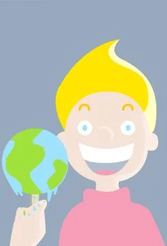 Child with ice cream in shape of planet earth Stock Illustration