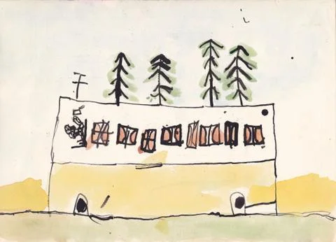 Child illustration of bus with driver Stock Illustration
