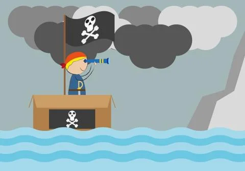 Child imagining being a pirate. Stock Illustration