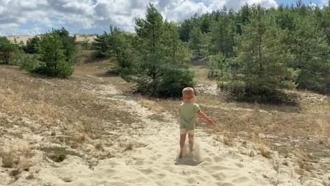 A Child is Joyfully Exploring the Beautiful Dunes and Nature Trails of the Great Stock-Footage 304730625