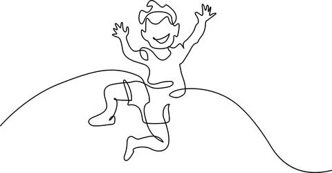 Child joyfully jumping on hill Vector 스톡 일러스트