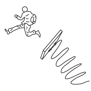 Child jumping over springboard with spring in mid-air Ilustração Stock