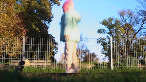 Child jumping on a trampoline in the park. Stock-Footage 239100938