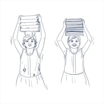 Child labor day concept in line art drawing illustration. Иллюстрация
