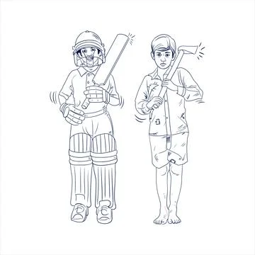 Child labor day concept in line art drawing illustration. Stockillustratie