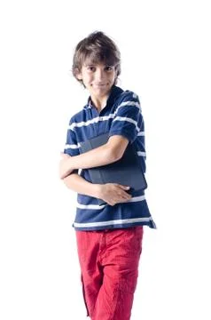 Child with laptop computer or document folder Stock Photos