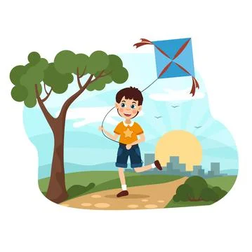 The child launches a kite Stock Illustration