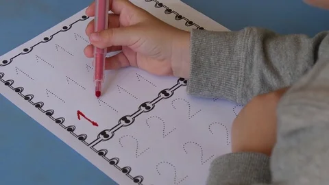 Child Learn to Write Numbers Stock Footage 71156556