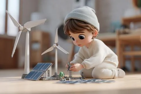 Child Learning About Renewable Energy Stock Illustration