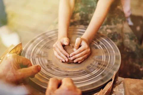 Child learning clay modeling Stock Photos