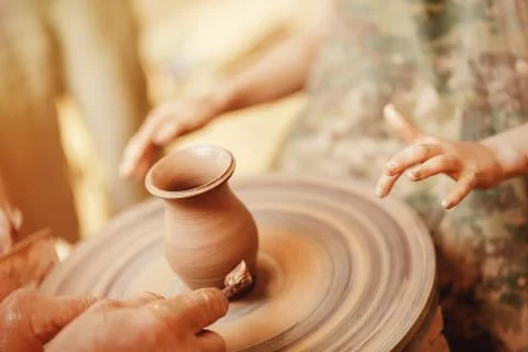 Child learning clay modeling Stock Photos