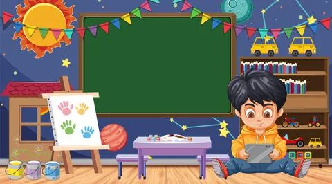 Child Learning in Creative Classroom Stock Illustration
