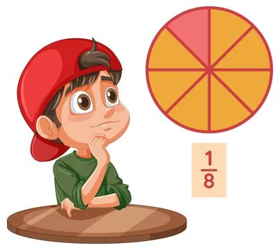 Child Learning Fractions with Pie Chart Stock Illustration
