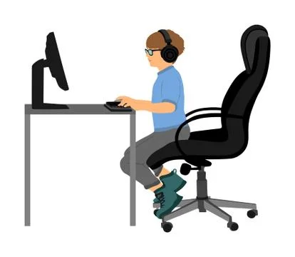 Child learning at home by  internet vector. Stock Illustration