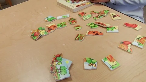  	A child learning how to do a puzzle in a Montessori School Class 	 Stock Footage 83224651