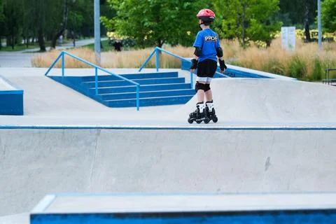 Child Learning Inline Skating at Urban Skatepark Stock Photos