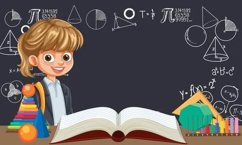 Child Learning Mathematics in Classroom Illustrazione stock