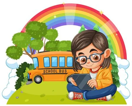 Child Learning Outdoors with Tablet Stock Illustration