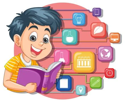 Child Learning with Science Icons Stock Illustration