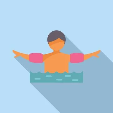 Child learning to swim with floaties Stock Illustration
