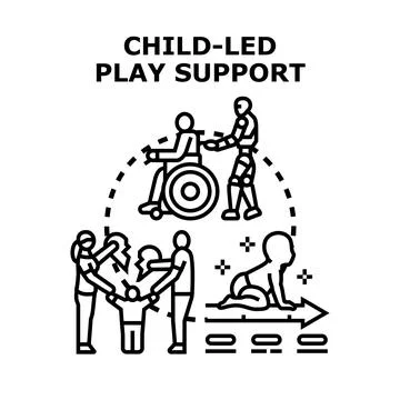 Child led play support and disability assistance concept Stock Illustration