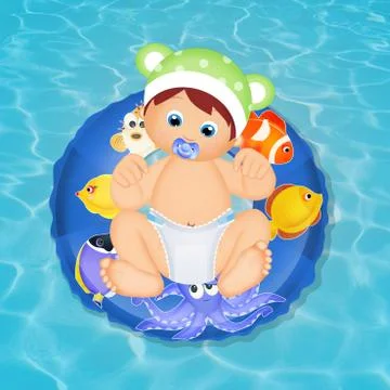 Child in the lifebuoy Stock Illustration