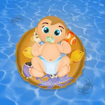 Child in the lifebuoy Stock Illustration