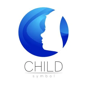 Child logotype in blue circle vector. Silhouette profile human head. Concept Stock Illustration