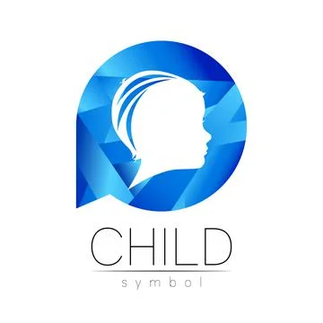 Child logotype in blue circle vector. Silhouette profile human head. Concept Stock Illustration