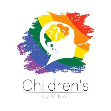 Child logotype with brain and question in rainbow brush vector. Silhouette Stock Illustration