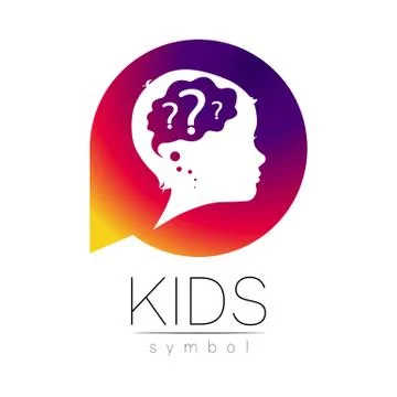 Child logotype with brain and question in violet circle vector. Silhouette Ilustración de archivo