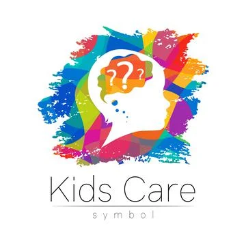 Child logotype with brain and question in rainbow brush vector. Silhouette Stock Illustration