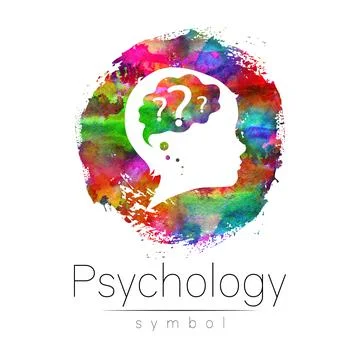 Child logotype with brain and question in rainbow watercolor brush circle Stock Illustration