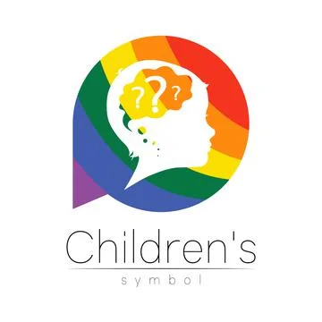 Child logotype with brain and question in rainbow circle vector. Silhouette Stock Illustration