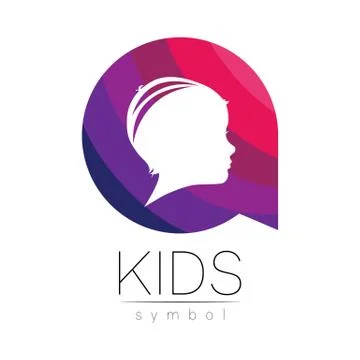 Child logotype in few violet circle colors, vector. Silhouette profile human Stock Illustration