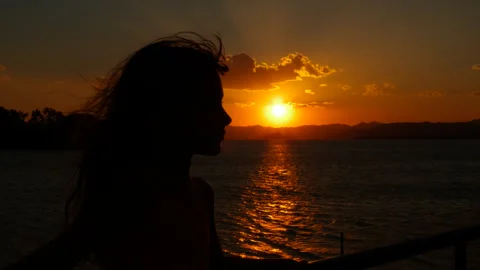 Child look at sky in nightfall Stock Footage 332166767