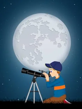 Child look in the telescope Stock Illustration