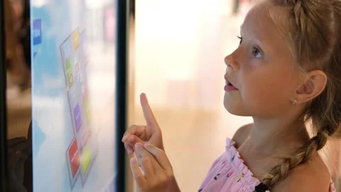 Child looking for information and location of shopping place Stock Footage 178355353