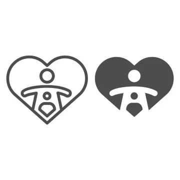 Child love line and solid icon. Mother and baby inside heart shape, woman care Illustrazione stock