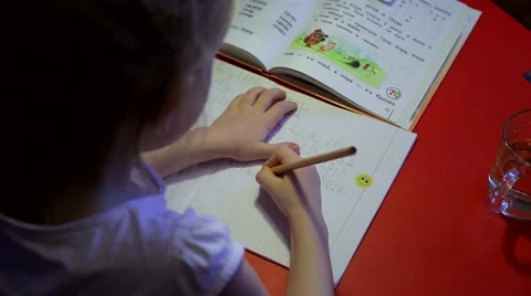 The child makes lessons Stock Footage 46497223
